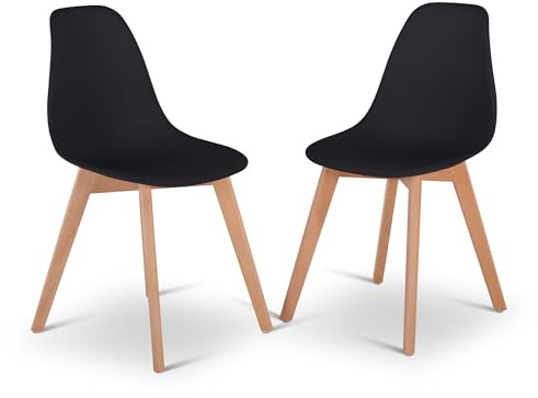 Raburg Lino Küchenstühle, 2er-Set, Schwarz/Holz, Kunststoff-Sitzschale | Belastbarkeit ca. 110 kg, ergonomisch gepolstert, Holzbeine aus Buche, für Esszimmer, Küche und Wohnbereich
