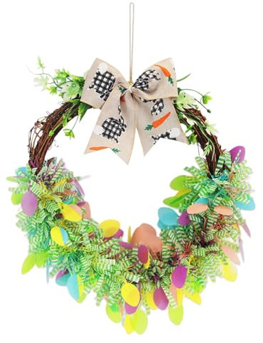 Skeadex Osterkranz Tür,45CM Türkranz Ostern Deko Türkranz frühling,Osterdeko zum Aufhängen Osterkranz Haustür, Frühlingskranz mit Hase Osterei, Künstlicher Ostertürkranz für Fenster Haustür Wand (C)