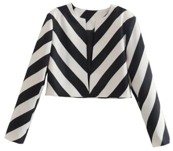 Office Lady gestreifte Anzüge, langärmelig, kurze Blazer, hohe Taille, gerade Mini-Röcke, Top, M