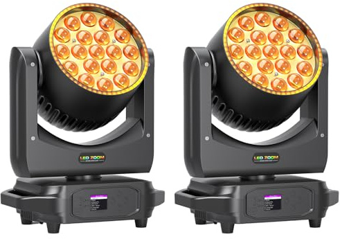 2 Pièces 19 LED Zoom Lumière Tête Mobile 285W Lyre LED RGBW 4 en 1 Moving Head Professionnelle Focus Wash DJ Lumière avec Bande Lumineuse pour Mariage Scène Soirée Concert Noël Halloween