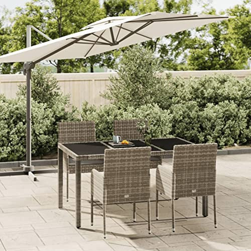 Fasba 5-TLG. Garten Essgruppe 4 Personen, Sitzgruppe Garten, Esstisch mit 4 Stühlen, Lounge Gartenmöbel Set Poly Rattan Grau/ 3185007