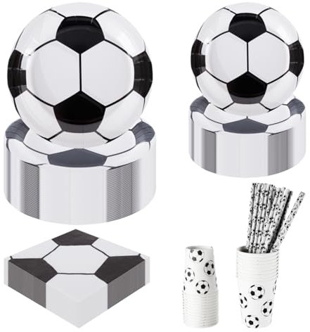 CEILIWEN 125PCS Football Party Tableware Set - 25 Guest Premium Paper Plates (9” & 7”), Cups, Napkins & Straws - Complete World Cup, Sports Theme Birthday Party Decorations