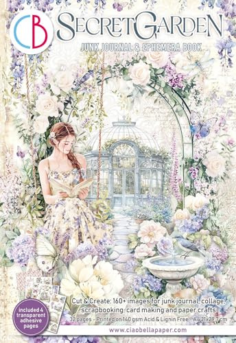 Ciao Bella Junk Journal Ephemera Book Secret Garden Motivkarton A4 Papier beidseitig bedruckt säurefrei ganzjährig Scrapbooking Grußkarten Geschenkverpackungen kreative Projekte