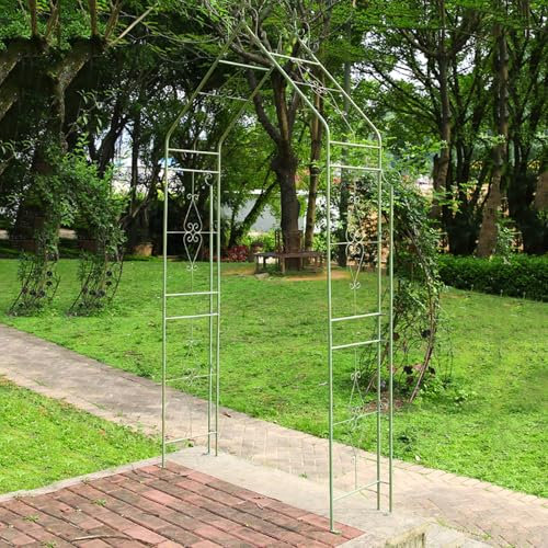 Arche De Jardin En Métal Avec Pointes Au Sol, 215x115x35cm, Grand Treillis Vintage, Tonnelle De Jardin Pour Plantes Grimpantes, Rosiers, Légumes, Fleurs, Pour Jardin, Pelouse, Patio.(Color:vert)
