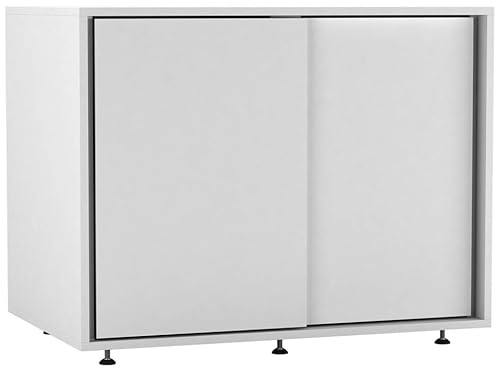 URBNLIVING Modern 2-Door Sliding Chest Cabinet Closet Storage Cupboard Organiser with Adjustable Feet, Space-Saving Design for Bedroom, Living Room, or Office -White