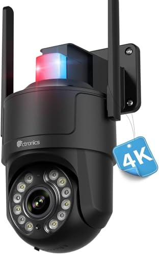 Ctronics 4K Überwachungskamera Aussen, Auto-Tracking, Farb-/IR-Nachtsicht | mit Starlight 30m, Rot-Blau-Alarmlicht & Sirene, Mensch/Fahrzeug/Haustier, PC/App, 8 Presets, TF 256GB/FTP/NVR,IP66