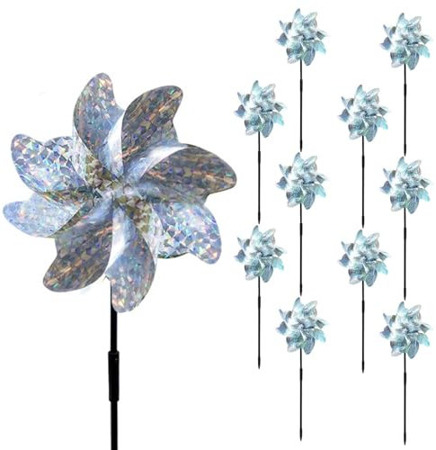 Lot de 10 roues anti-oiseaux pour pigeon de jardin, moulin à vent réfléchissant pour effrayer les oiseaux, effrayeurs de pigeons animés pour jardin, ferme (bleu)