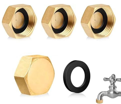 4 Pcs 1/2 Inch Brass End Caps with Washers, Internal Thread Blanking Nuts for Plumbing Fittings, Washing Machine, Radiator Valve, Tap, Central Heating Pipework