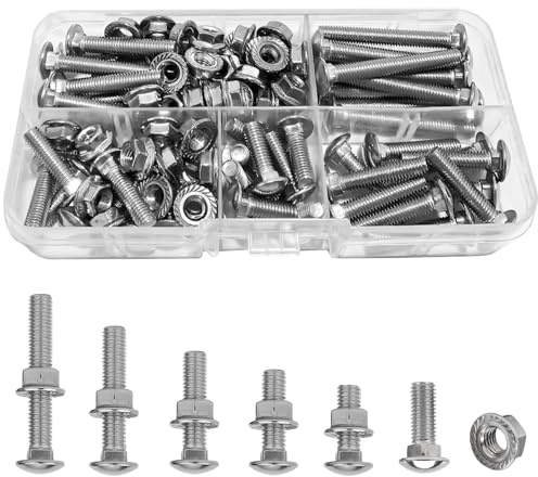 50 Sets (100 Pcs) Carriage Bolts and Nuts Washers Kit, M5 Stainless Steel Round Head Square Neck Coach Screw with Flange Nuts For Wood, Metal, Masonry Applications (16/20/25/30/40mm)