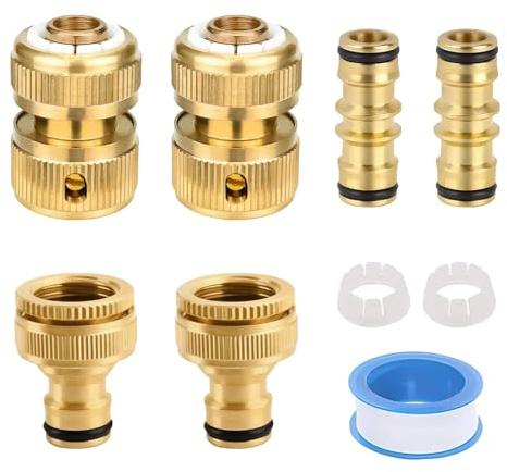 9 Pack Brass Garden Hose Quick Connector Kit, Brass Quick Connect with 2 Double Male, 2 Hose End Connectors, 2 Tap Hose Connectors 1/2 & 3/4 2-in-1 Faucet Adapter, Heavy Duty, Non-Leaking, Universal
