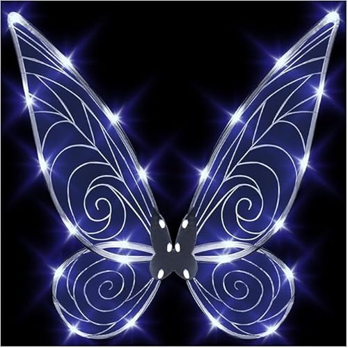 Feenflügel Leuchtende Erwachsene Kinder Schmetterlingsflügel, LED Feenflügel Funkelnde Engelsflügel für Kinder Halloween Cosplay Kostüm Engelsflügel (Weiß)