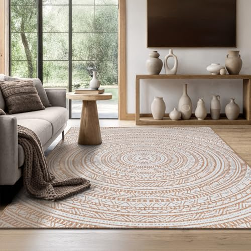 the carpet Mistra – Outdoor Teppich, Wetterfest, UV-beständig & pflegeleicht, für Balkon, Terrasse & Garten, auch für Wohnzimmer & Schlafzimmer geeignet, Mandala, Natur, 80 x 150 cm