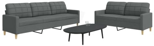 QJBSAVVA Sofa Garnitur Dunkelgrau 2+3 Sitzer Stoff Sofas Set mit Metallrahmen Weiches Polyestergewebe Bequem & Stabil für Wohnzimmer Balkon und Esszimmer