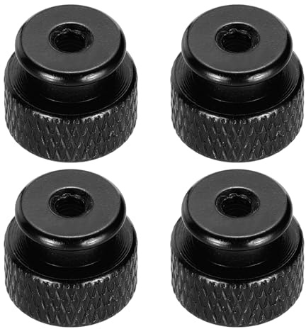 sourcing map 4pcs Knurled Thumb Nut, M3 12mm OD 10mm Height 6061 Anodized Aluminium Alloy Hand Screw Nut, Metal Chassis Screw for Machinery, DIY Assembly, Electronics, Bright Black