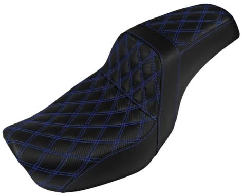 Leather Two-Up Seat Cushions Front Rear Compatible with Motorcycle Models 2006 2017 FLD Fat Bob Low Rider(Blue Line Seat)