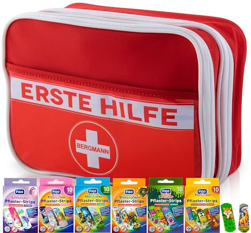 Erste Hilfe Set, deutschsprachig +【gratis】20x Kinderpflaster, Erste Hilfe Tasche, Notfall-spezifischer Inhalt - Wandern, Reise, Zuhause, Pflaster, Strips, Pflaster, Kinderpflaster