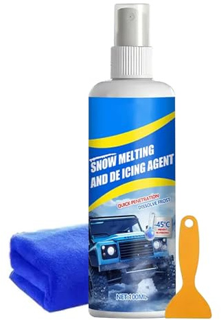 Deicer Spray för vindruta, 100 ml anti-frys snöborttagare – vindruteavfrostningsspray med skrapa och handduk – för bil, snö, is, vinter, fönster, vindruta,