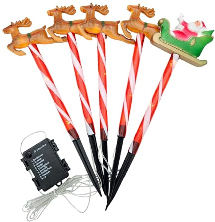 Meinposten LED Gartenstecker Weihnachten,5 Stück Weihnachtsstecker Außen Batterie Betrieben,Gartenleuchten Weihnachten,Weihnachtsbeleuchtung Außen,Weihnachtsdeko Outdoor