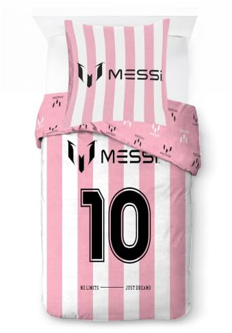 Jay Franco Messi Football - Set di biancheria da letto per bambini, super morbida, con federa, solo copripiumino (imbottitura non inclusa), colore rosa, 2 pezzi