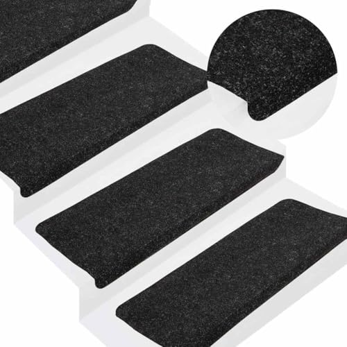 Owoxanthellate 15 Stufenmatten Anthrazit selbstklebend 65x24,5x3,5 cm Nadelfilz Treppenteppich Treppenstufenmatten rutschfeste Matte Modernes Design für Wohnzimmer Flur und Schlafzimmer
