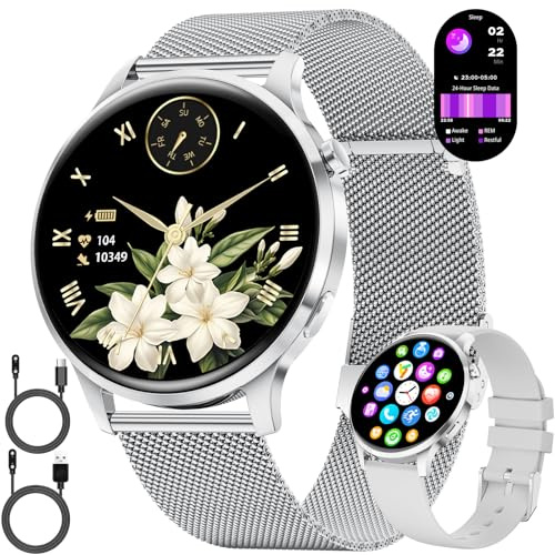 LIGE Montre Connectée Femme Ronde avec Fonction Téléphone 7,9 mm Fine 1,32 AMOLED Élégant Smartwatch pour Android iOS, Fitness Tracker avec Moniteur de Fréquence Cardiaque et de Sommeil,Argent