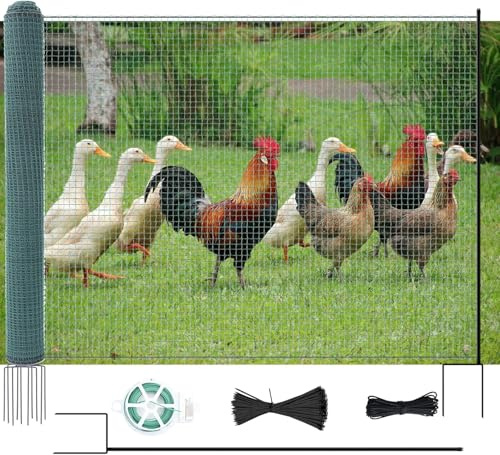ZIKEBTUY Hühnerzaun 30m L x 100cm H - Nylon Geflügelnetz Engmaschig | Stabil & Langlebig - Mobiler Hundezaun Steckzaun Haustierzaun Begrenzungszaun Katzenzaun - Freilaufgehege Hühner