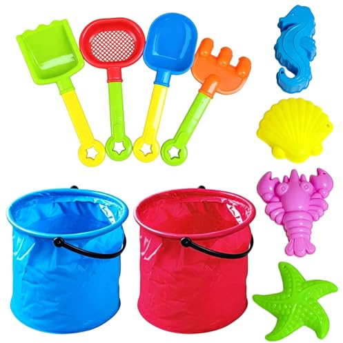 10PCS Bucket and Spade Beach Toy Set for Teens, Beach Play Set for Outdoor Activities, Durable Beach Toys with Shovels and Molds, Colourful Bucket and Spade Ki
