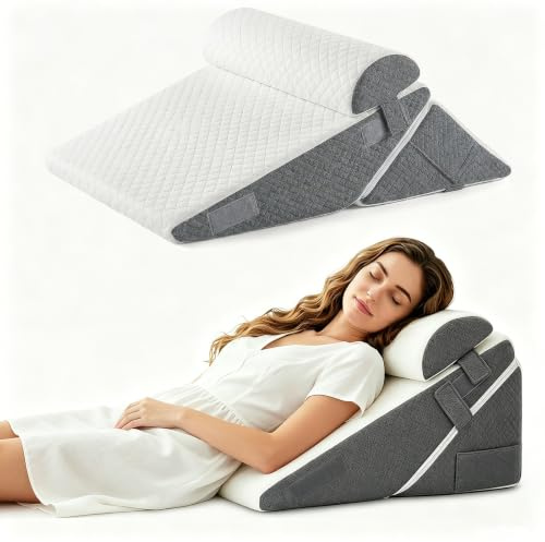 FUDUOXIAO Orthopädische Keilkissen 3er-Set, Höhenverstellbar 9''/12'', für Reflux-Linderung, Rückenunterstützung, Lesekissen für Bett und Sofa