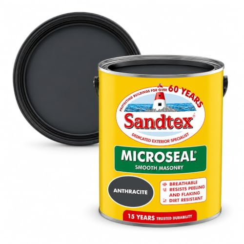 Sandtex Smooth Masonry Paint 5L Anthracite | Covers up to 80m² | Exterior Microseal Protection for Brick, Render, Concrete & Stone | Breathable, Waterproof & Dirt Resistant