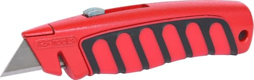 KS Tools 907.2145 - Cúter universal con mango de 2 componentes para profesionales (tamaño: 145 mm) | Con hoja trapezoidal, longitud 145 mm