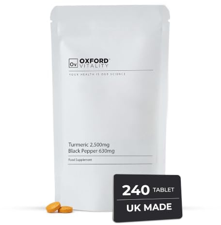 Turmeric 2500mg with Black Pepper 630mg Tablets | 95% Curcuminoids & 10mg Piperine | Food Supplement | Oxford Vitality | 240 Tablets