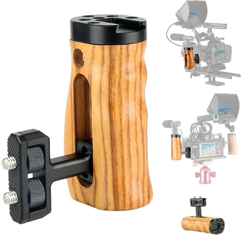 NICEYRIG Wooden Handle Grip with Built-in Cold Shoe for Support Rig System | Threaded Holes for Shoulder Mount Camera Cage