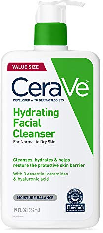 CeraVe Hydrating Facial Cleanser, Moisturizing Face Wash For Dry Skin, Hyaluronic Acid + Ceramides + Glycerin, Hydrating Cleanser For Normal To Dry Skin, National Eczema Association Certified