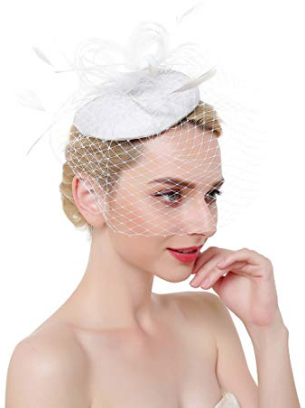 Ulalaza Frauen Fascinators Hut Haarspange Feder Hochzeit Braut Cocktail Hut Derby Kirche Bankett für Mädchen
