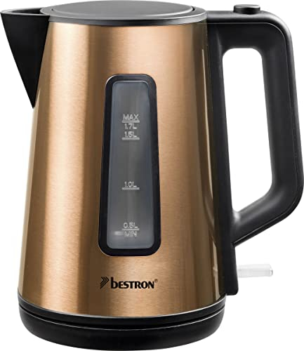 Bestron Wasserkocher mit 360° Basis, inkl. Kochstopp-Automatik & Trockenlaufschutz, 1.7 Liter Fassungsververmögen, 2200 Watt, AWK1000CO, Farbe: Kupfer