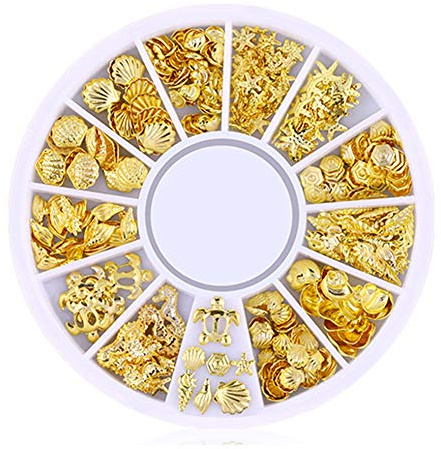 Danlai 200 Count/Paket 3D Gold Metall Nagelbolzen Aufkleber Glitter Nail Art Charm Kit Gemischte Zubehör Für Frauen Mädchen DIY Nagel Design Schmuck Handwerk Dekoration Meer Serie
