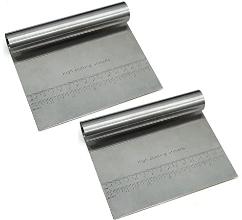 2 unidades de tarjetas de masa, de acero inoxidable, con doble escala, profesional, cuchara de cocina, espátula para pasta, hornear, pasteles y pizzas
