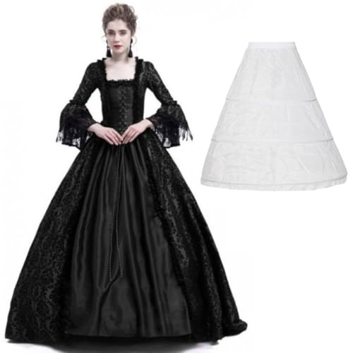 CAMDOM Robe victorienne pour femme, robe de bal masqué, gothique, médiévale, Lolita, robe de soirée, noir