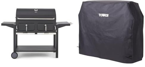 Tower Ignite T978510 Duo XL BBQ Grill & Cover, Adjustable Charcoal Grill, Temperature Gauge, Waterproof, Windproof