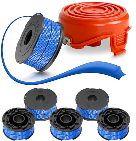 String Trimmer Spool Line for Black and Decker A6441 with A6442-XJ Caps, Compatible with GL315, GL337, GL350, GL650, GL651, GL652, GL653, GL655, GL656, GL660, GL670, GL680, GL5530 (Spool *6+caps*1)