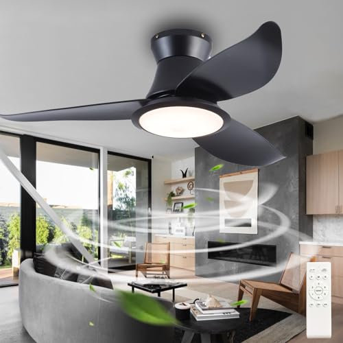 36 Ventilador De Techo Con Luz Reversibile Temperatura De 3 Colores Modern Ceiling Fan with Light Y Mando A Distancia Silencioso LED Lámpara Ventilador Techo Smart 6 Velocidades-Black||36