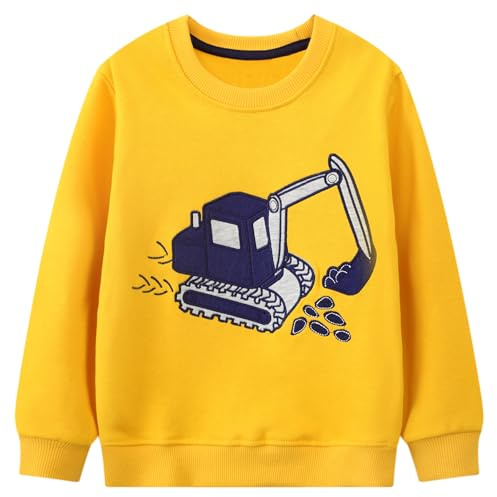 Codkkre Felpa Bambino Pullover Bimbo Dinosauro in Cotone Girocollo Sportivo Sweatshirt Ragazzi Autunno Inverno Felpa Bambini, Escavatore/Giallo, 2 Anni