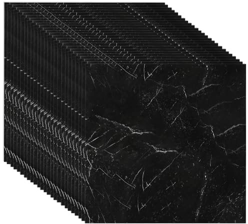 25 Stück CYEER PVC Bodenbelag Selbstklebend Schwarz, 30x30CM Bodenfliesen Selbstklebend Küche, Vinylboden Selbstklebend Marmoroptik, Bodenbelag Badezimmer, Selbstklebende Bodenfliesen für Wohnzimmer