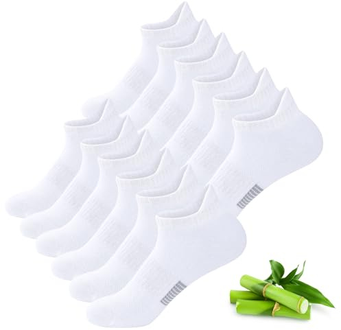 inWarm 6 paia di calzini da ginnastica in bambù，traspiranti，running e sportivi per donna, corti e confortevoli, con elegante confezione regalo per donne e ragazze Bianco M
