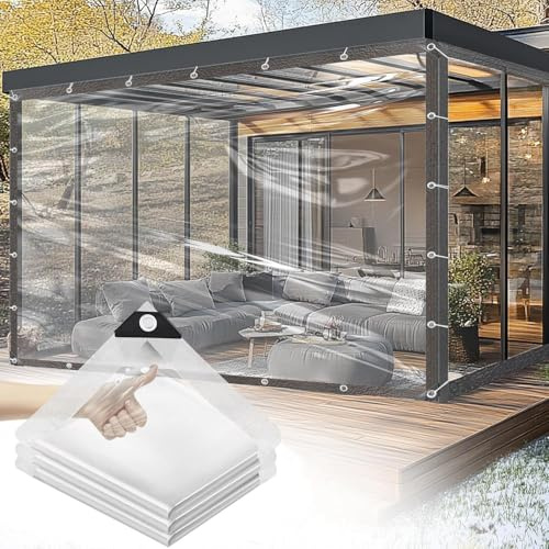 Bâche transparente pour extérieur 3 * 3m,2025 Dernière mise à jour Amélioration pour prévenir les déchirures avec œillets Bâche transparente, peut résister au vent fort