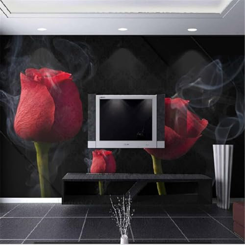 Tzxztt Black Smoke Red Roses Modern 3D Wallpaper Embossed Silk Neutral Tones Material Ideal for Living Room Bedroom-200cm×140cm