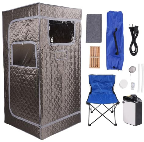 Pssopp Box Sauna, Tenda Sauna con Sedia Pieghevole a Vapore 3L Finestra Trasparente del Telefono per Adulti (Plug 220v)