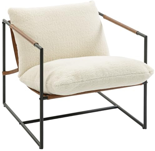 HOMCOM Sillón de salón, sillón tapizado de Tela bouclette con Asiento Ancho y Estructura de Acero, sillón de salón, Dormitorio, Zona de Lectura, Color Crema