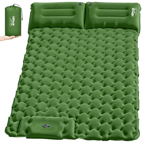 HiiPeak Double Sleeping Pad for Camping - Suede Top Camping Mattress with Pillow, Built-in Foot Pump, Compact Inflatable 2-Person Portable Mat for Backpacking, Hiking, Car Traveling, Beach, Tent