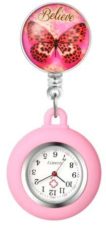 Avaner Krankenschwesteruhr Schmetterling Design Silikon: Schwesternuhr mit Clip Pin Pflegeruhr FOB Uhr Analog Quarzwerk Ansteckuhr Ausziehbare Krankenschwester Uhr für Arzt Doktor Medical Person